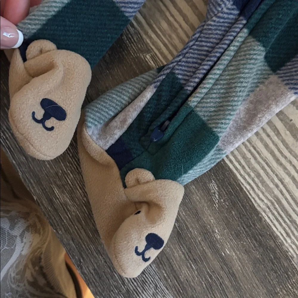 Carter's Blue and Green Plaid Bear Footie
